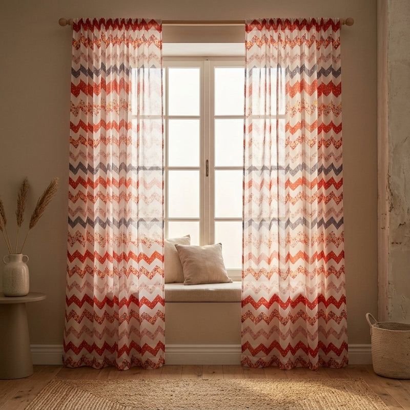 Silk Drukowany Mieszanka Zygzak – lekkie firany z tej tkaniny