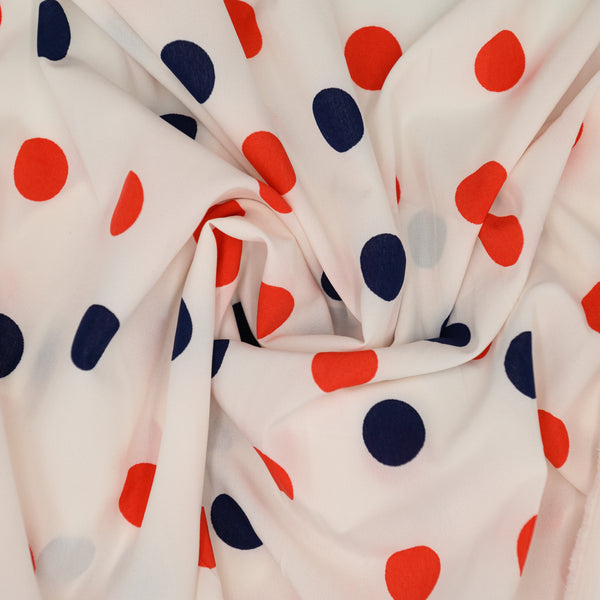 Silk Printed Navy Blue White Dots Polka Dots 