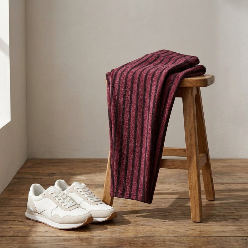 Swetrowka Paski bordo – legginsy z tej tkaniny