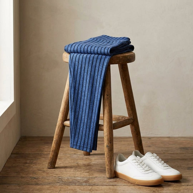 Swetrowka Paski Niebieska – legginsy z tej tkaniny