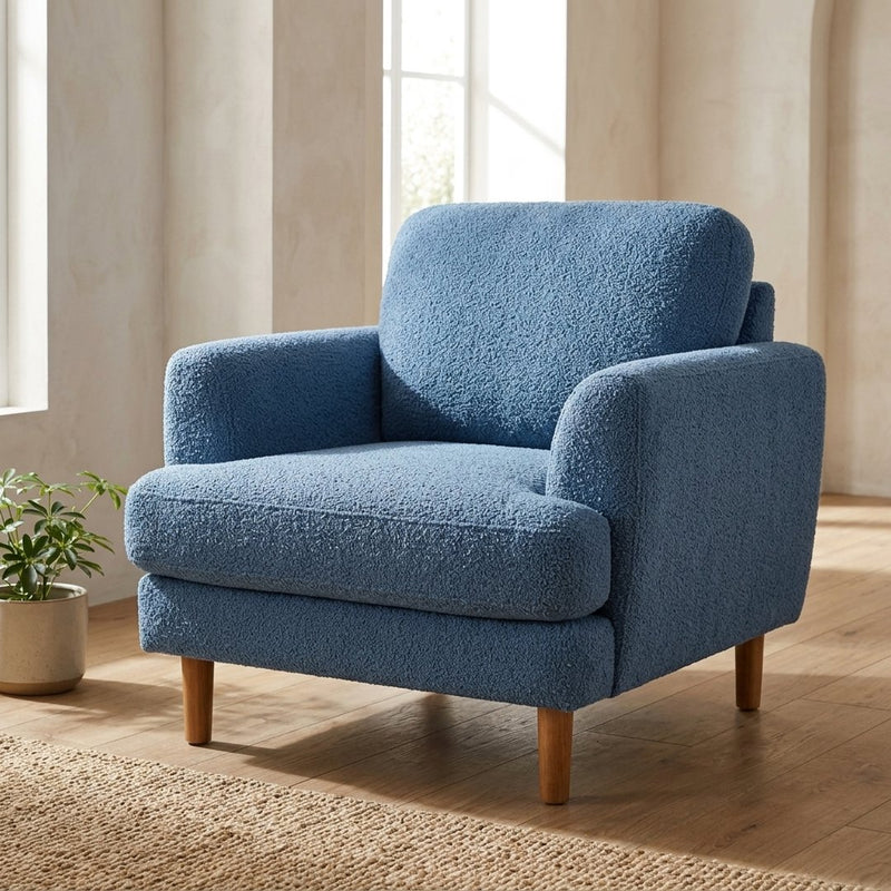 Small Teddy Jeansowy Błękit – fotel tapicerowany z tej tkaniny