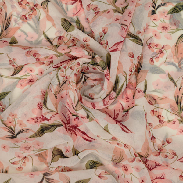 Szyfon Drukowany Różowy Ogród - Textil World