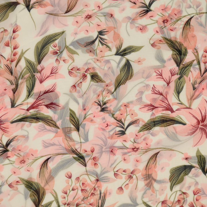 Szyfon Drukowany Różowy Ogród - Textil World