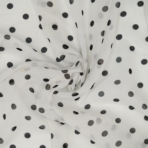 Szyfon Drukowany w Czarną Kropkę - Textil World
