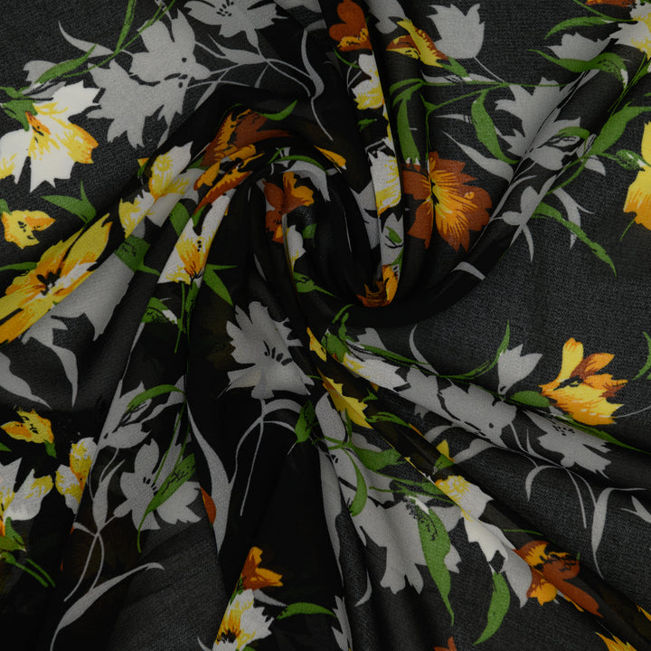 Szyfon Drukowany Złote Kwiaty - Textil World