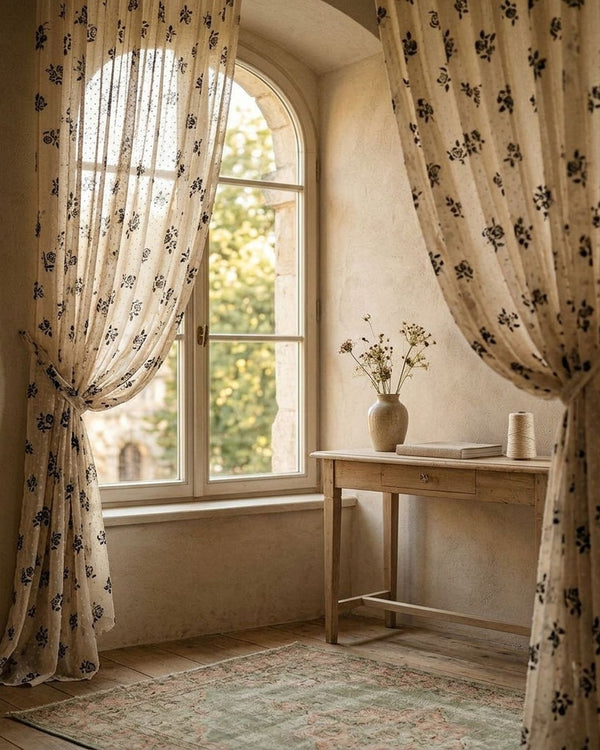 Szyfon Flokowany Kwiaty - Zasłony