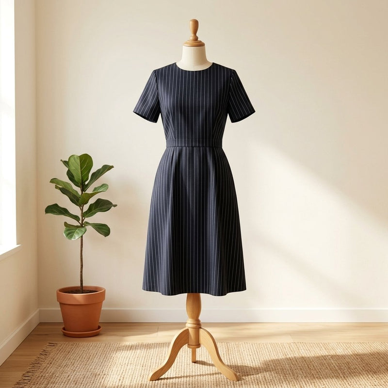 Tencel Paski Granat – sukienka codzienna z tej tkaniny