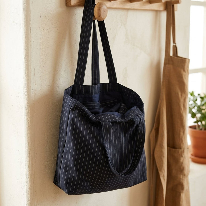 Tencel Paski Granat – torba na zakupy z tej tkaniny