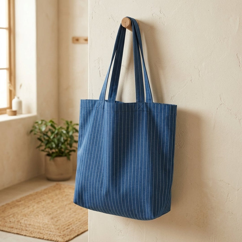 Tencel Paski Kobalt – torba na zakupy z tej tkaniny