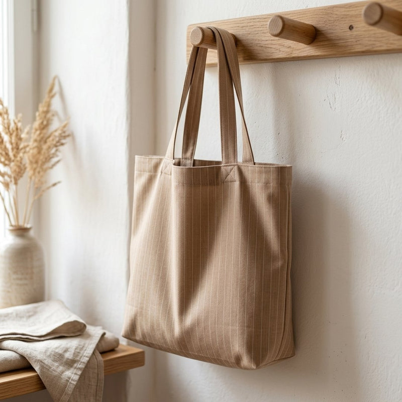 Tencel Paski Piaskowy – torba na zakupy z tej tkaniny