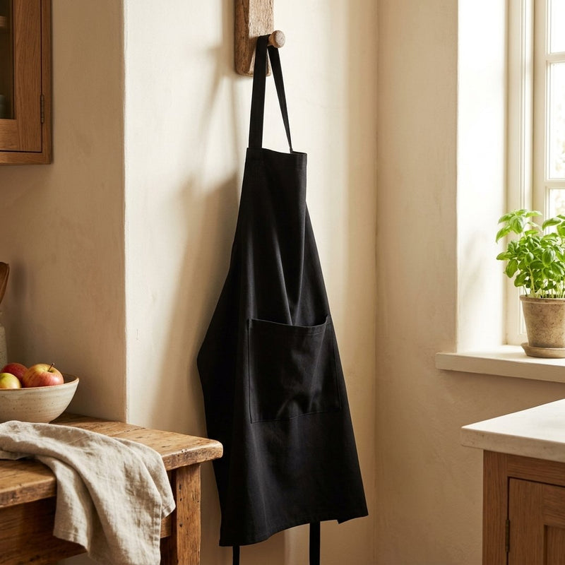 Tencel Pianka Czarna – fartuch kuchenny z tej tkaniny