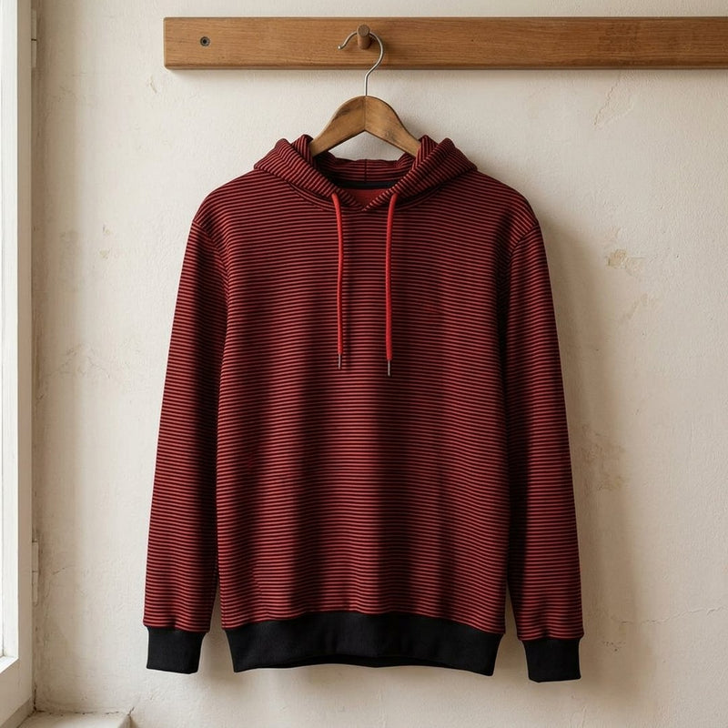 Twill „Paski Czerwono-Czarne” – bluza dresowa z tej tkaniny