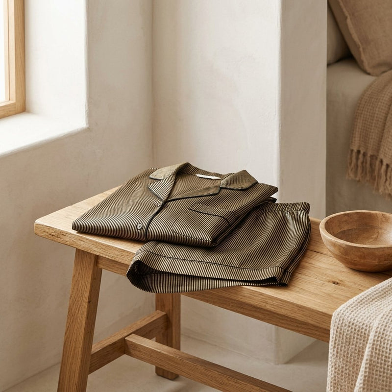 Twill „Paski Złoto-Czarne” – komplet do snu z tej tkaniny