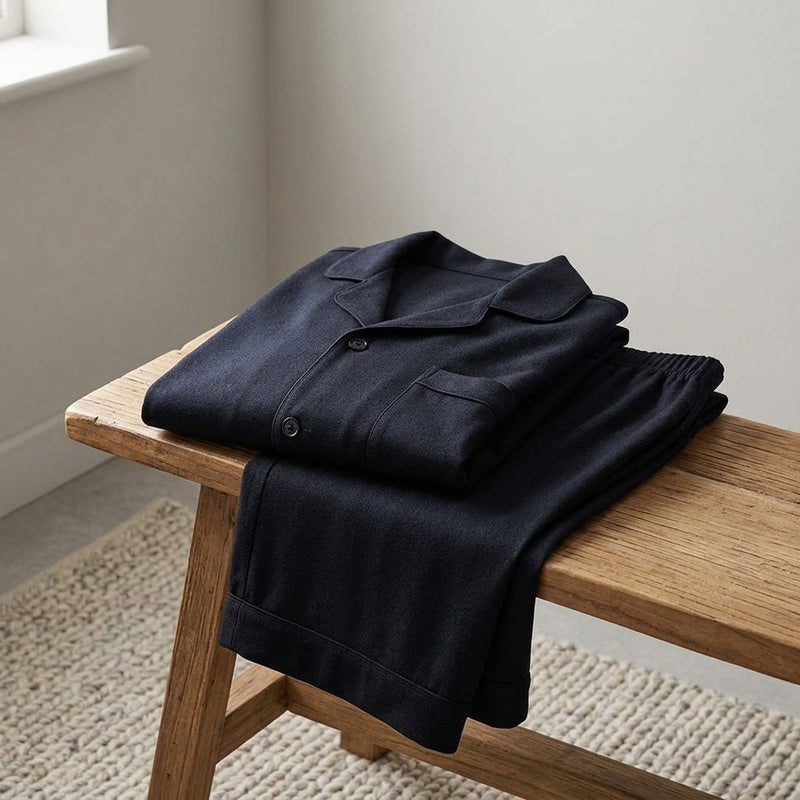 Wełna Lycra Granatowa – komplet do snu z tej tkaniny