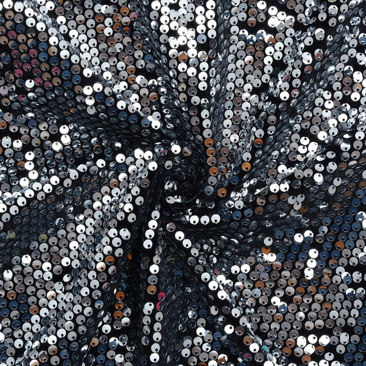 Welur Cekina czarny ze srebrnym - Textil World