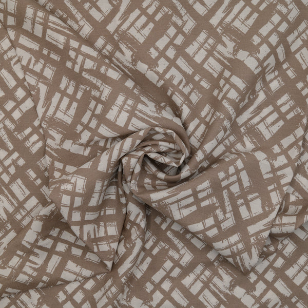 Wiskoza Drukowana Beżowa Miejska Krata - Textil World