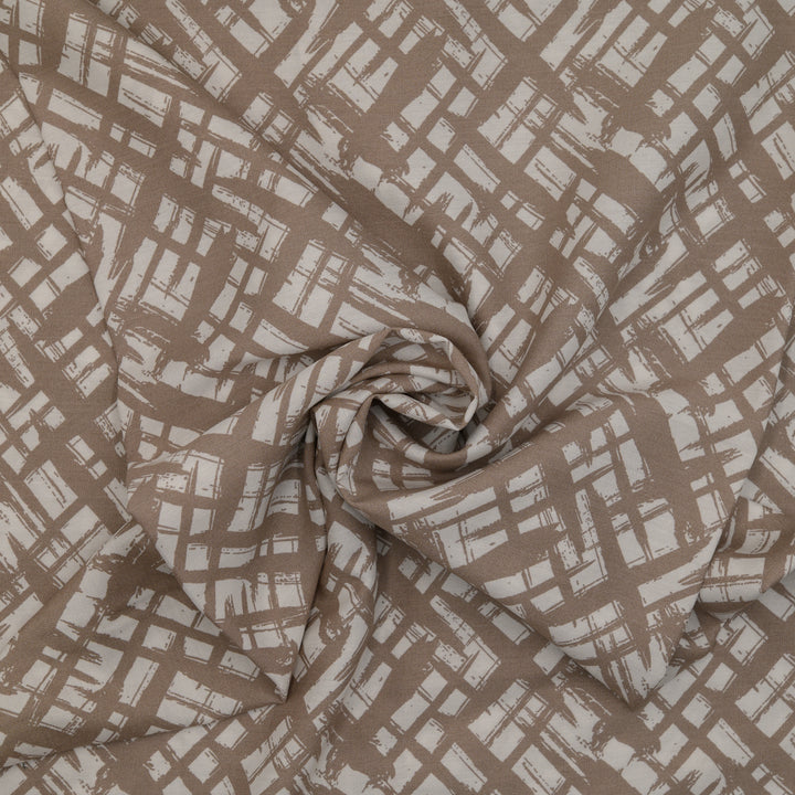 Wiskoza Drukowana Beżowa Miejska Krata - Textil World