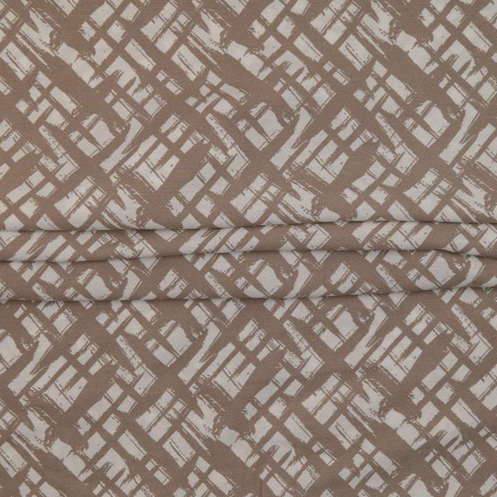 Wiskoza Drukowana Beżowa Miejska Krata - Textil World