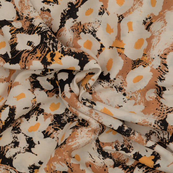 Wiskoza Drukowana Brązowa Florystyczna Esencja - Textil World