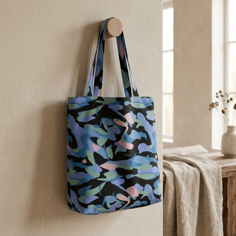 Wiskoza Drukowana Czarna Abstrakcja – torba na zakupy z tej tkaniny