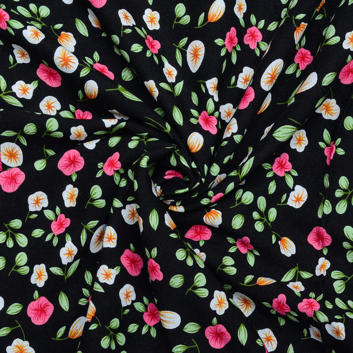Wiskoza Drukowana Czarna Kwiaty Gucci - Textil World