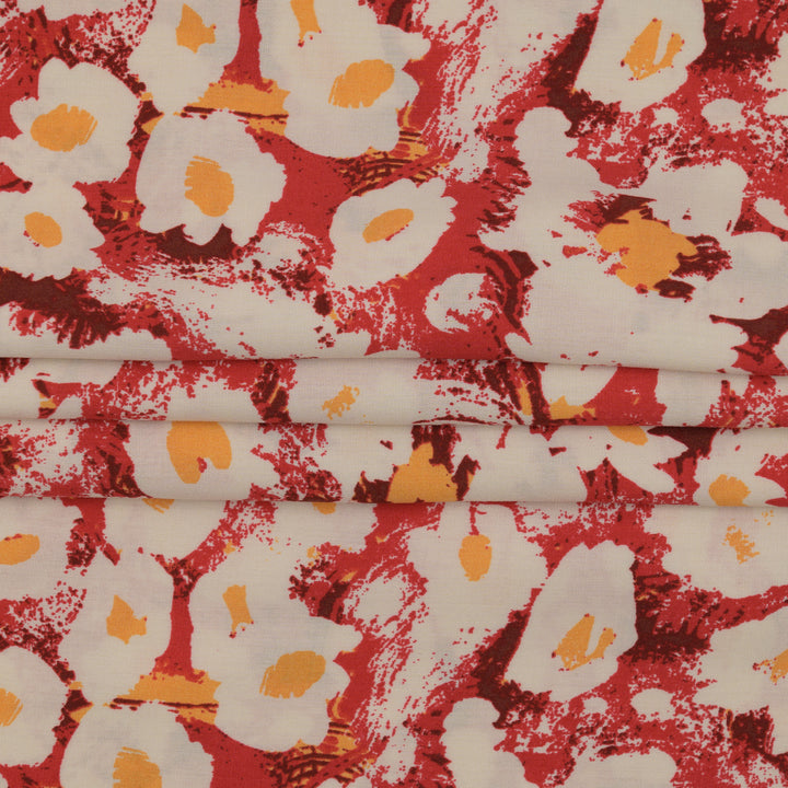 Wiskoza Drukowana Czerwona Florystyczna Esencja - Textil World