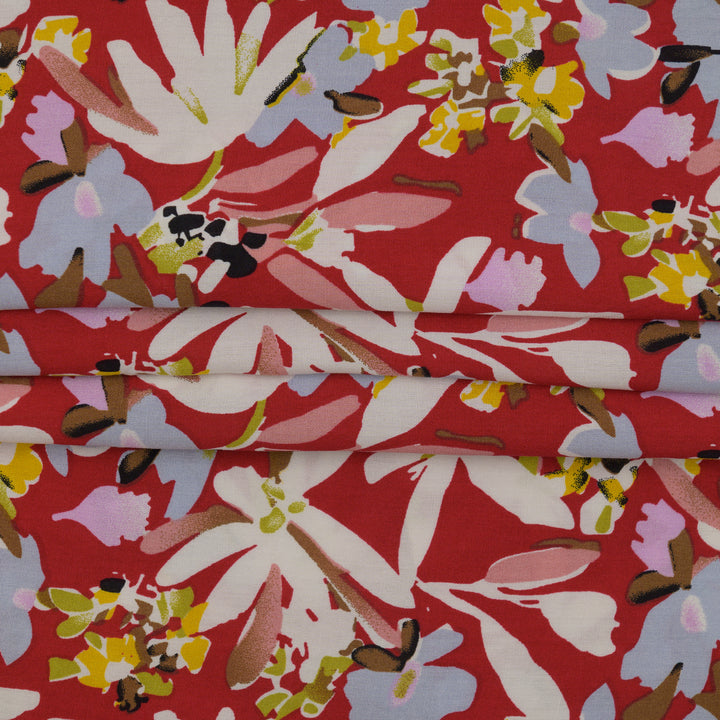 Wiskoza Drukowana Czerwone Kwiaty Flora - Textil World