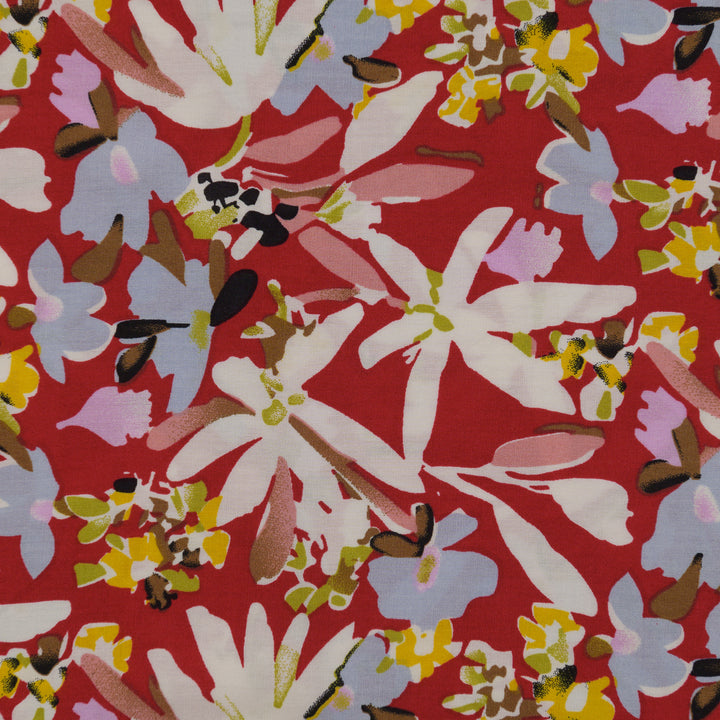 Wiskoza Drukowana Czerwone Kwiaty Flora - Textil World
