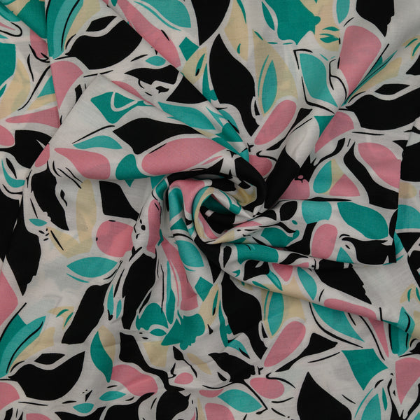 Wiskoza Drukowana Geometryczne Liście Pastelowe - Textil World