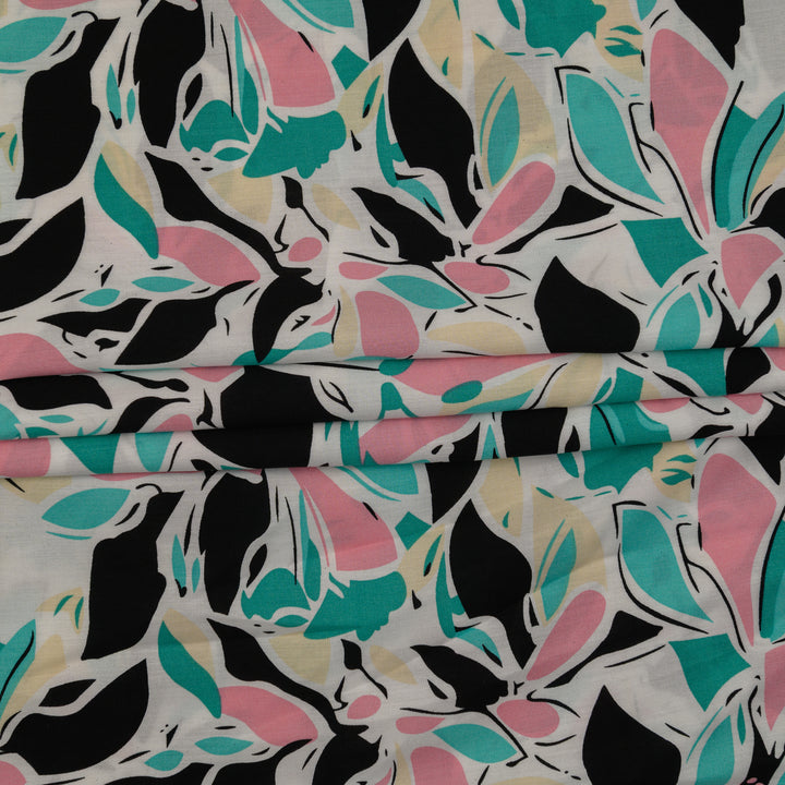 Wiskoza Drukowana Geometryczne Liście Pastelowe - Textil World