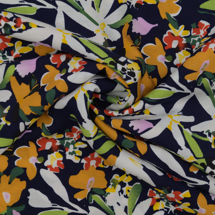 Wiskoza Drukowana Granatowe Kwiaty Flora - Textil World