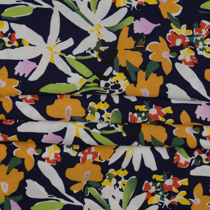 Wiskoza Drukowana Granatowe Kwiaty Flora - Textil World