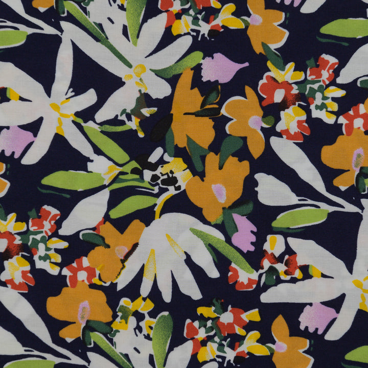 Wiskoza Drukowana Granatowe Kwiaty Flora - Textil World
