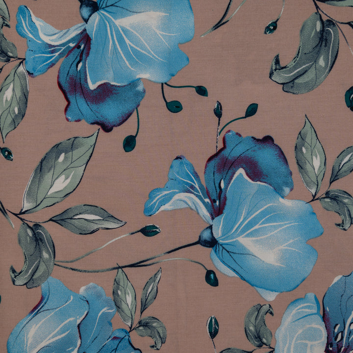 Wiskoza Drukowana Kawowy Ogród z Błękitnymi Magnoliami - Textil World