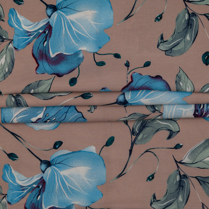 Wiskoza Drukowana Kawowy Ogród z Błękitnymi Magnoliami - Textil World