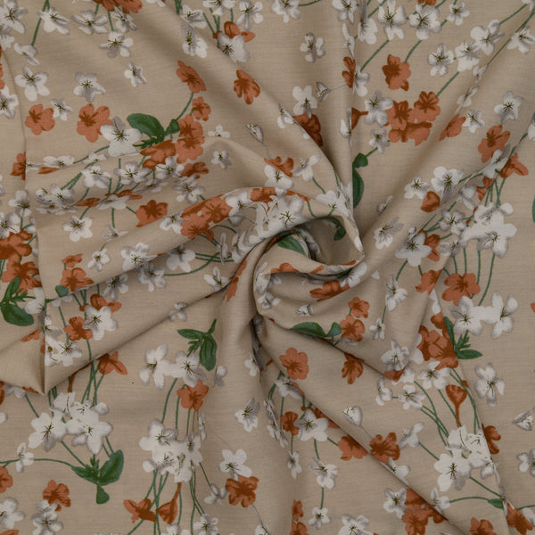 Wiskoza Drukowana Kwiatowa Nostalgia Beżowa - Textil World
