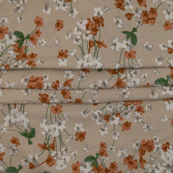 Wiskoza Drukowana Kwiatowa Nostalgia Beżowa - Textil World