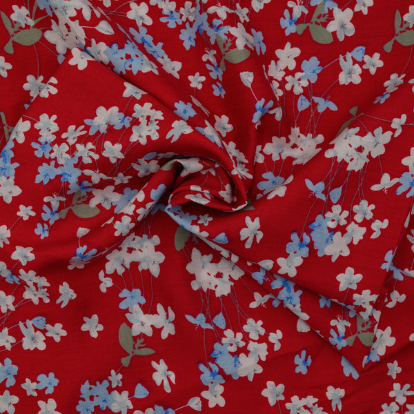 Wiskoza Drukowana Kwiatowy Obłok na Czerwieni - Textil World