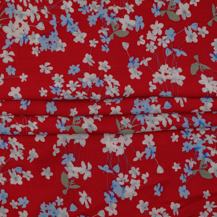 Wiskoza Drukowana Kwiatowy Obłok na Czerwieni - Textil World