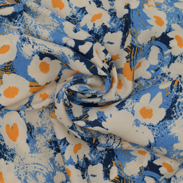 Wiskoza Drukowana Niebieska Florystyczna Esencja - Textil World