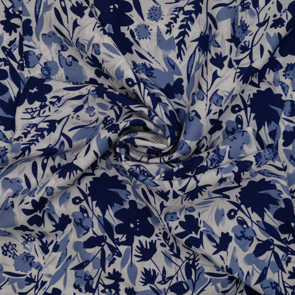 Wiskoza Drukowana Niebieski Botaniczny Szlak - Textil World