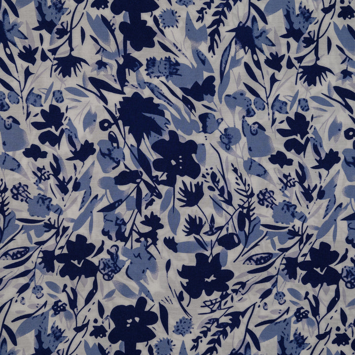 Wiskoza Drukowana Niebieski Botaniczny Szlak - Textil World