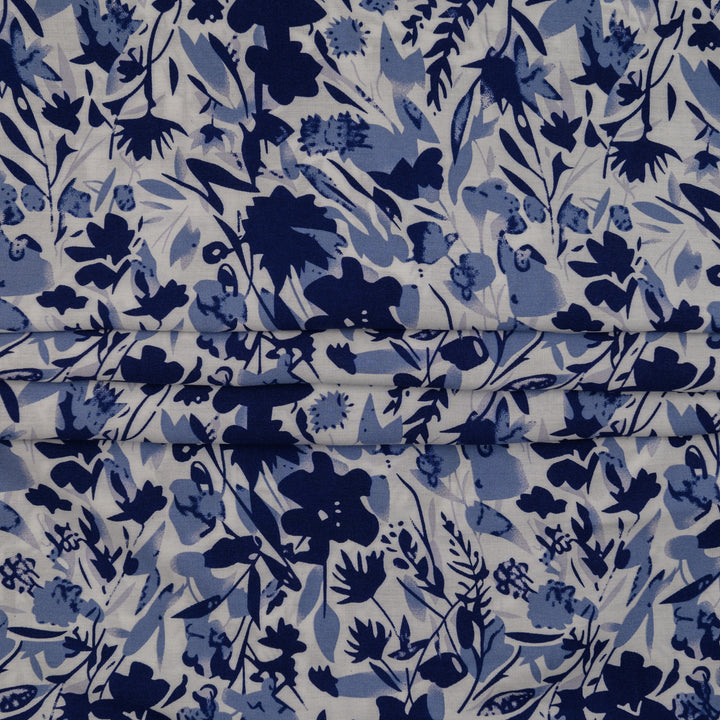 Wiskoza Drukowana Niebieski Botaniczny Szlak - Textil World