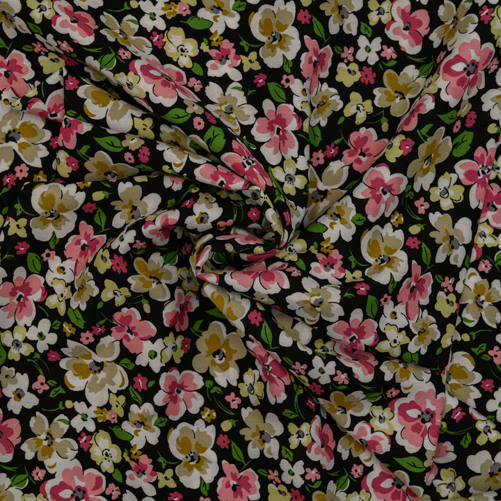 Wiskoza Drukowana Nocny Ogród w Kwiatach - Textil World