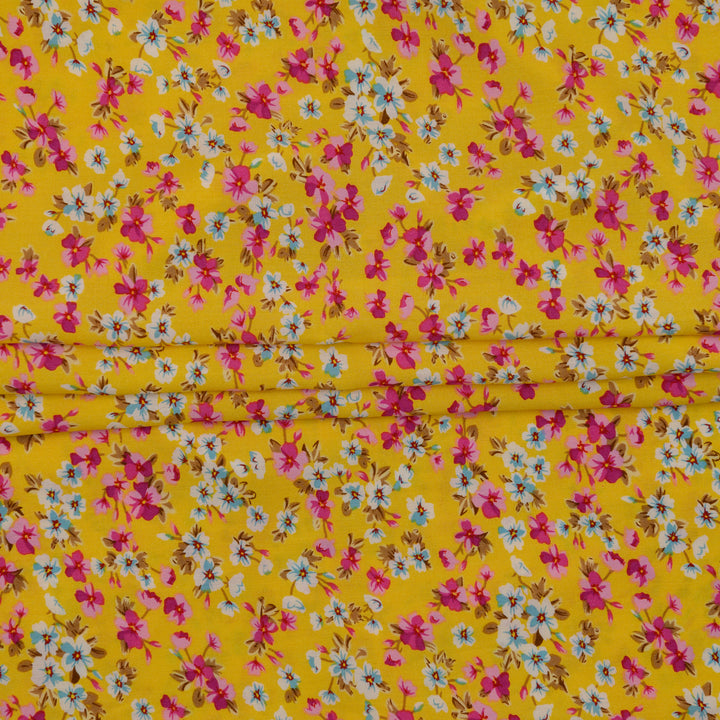 Wiskoza Drukowana Radosna Łąka na Żółtym Tle - Textil World