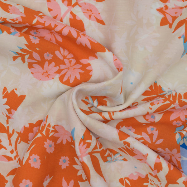 Wiskoza Drukowana Wiosenne Kremowe Kwiaty - Textil World
