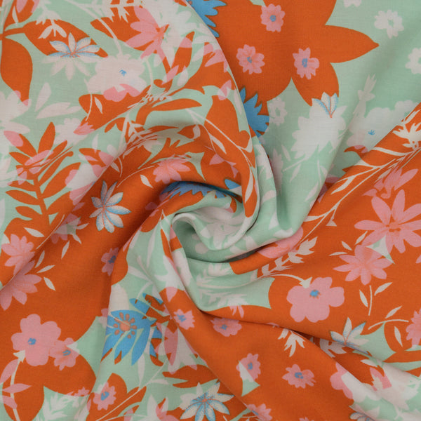 Wiskoza Drukowana Wiosenne Turkusowe Kwiaty - Textil World