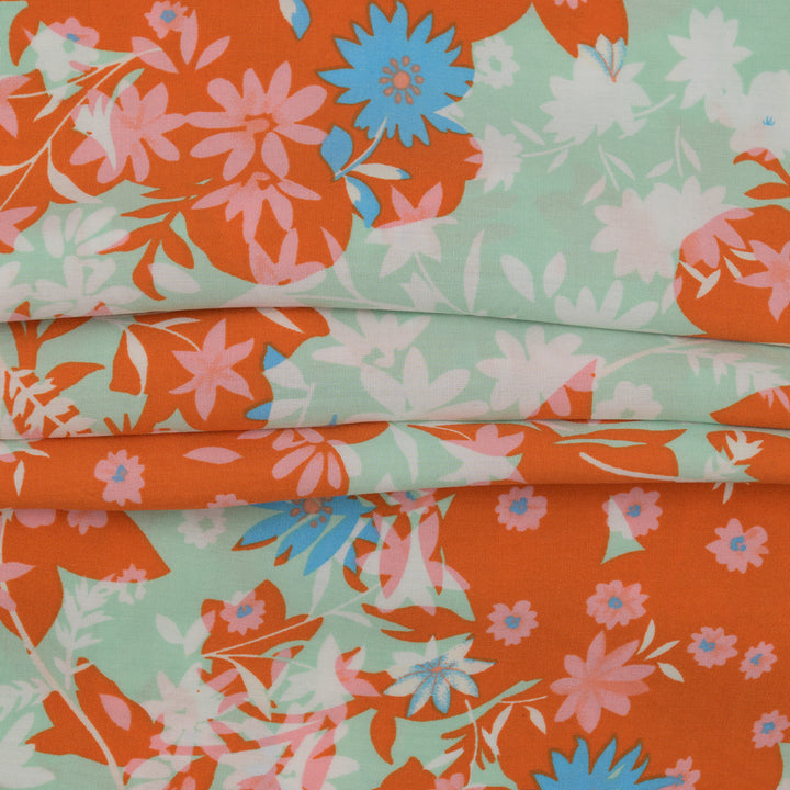 Wiskoza Drukowana Wiosenne Turkusowe Kwiaty - Textil World