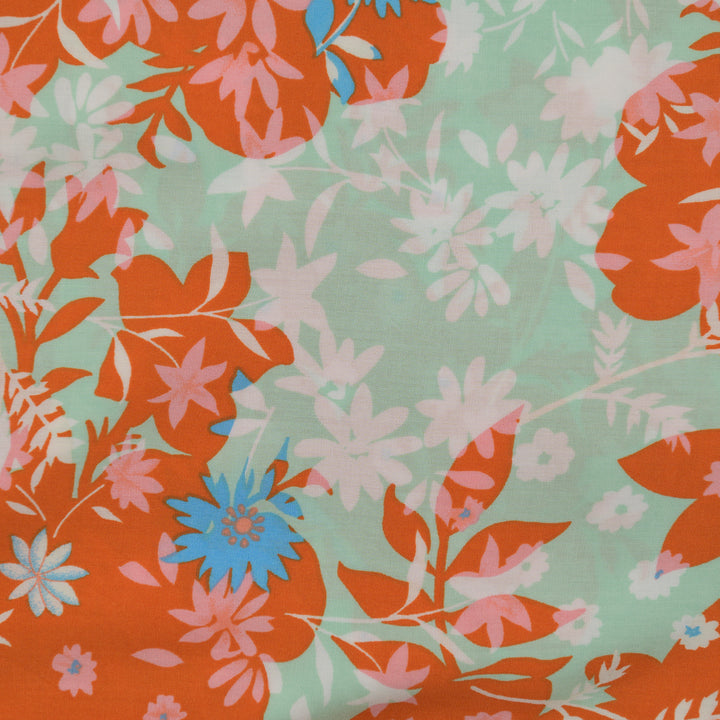 Wiskoza Drukowana Wiosenne Turkusowe Kwiaty - Textil World