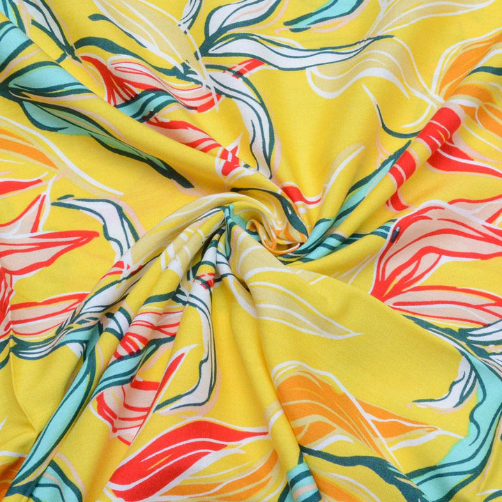 Wiskoza Drukowana Żółta Kwiaty z umysłu Vincenta - Textil World